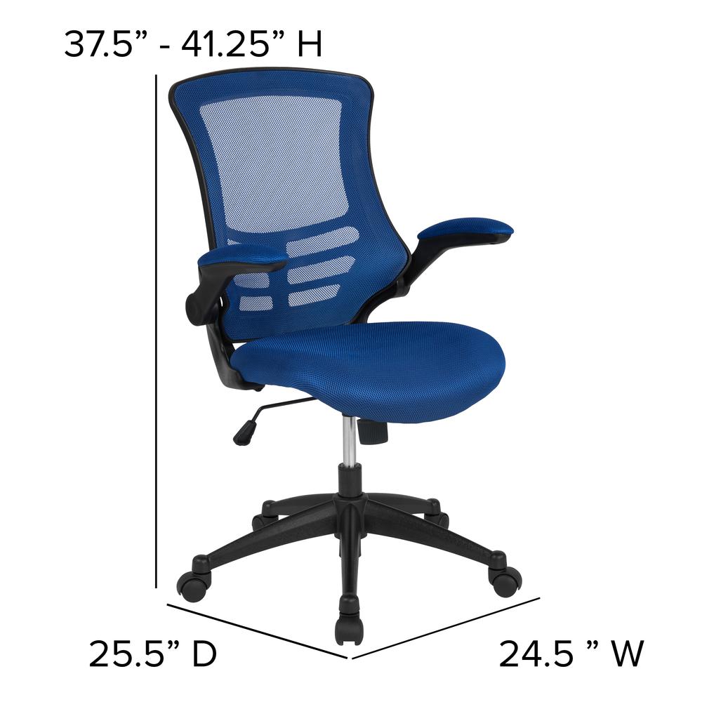 Mid-Back Blue Mesh Swivel Ergonomic Task Office Chair With Flip-Up Arms By Flash Furniture | Office Chairs | Modishstore - 4