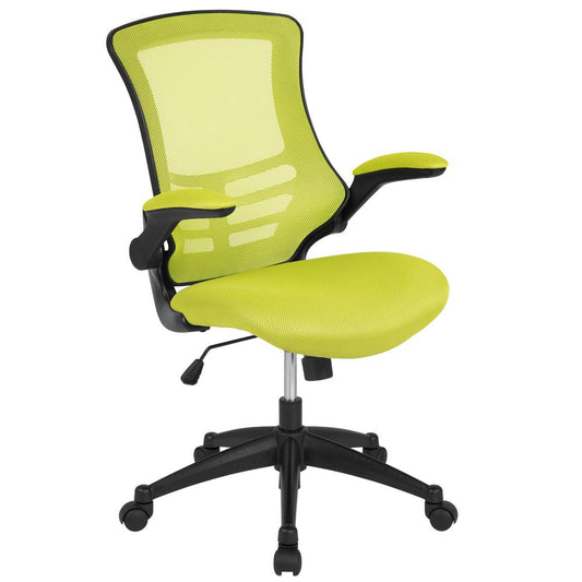 Mid-Back Green Mesh Swivel Ergonomic Task Office Chair With Flip-Up Arms By Flash Furniture | Office Chairs | Modishstore - 1