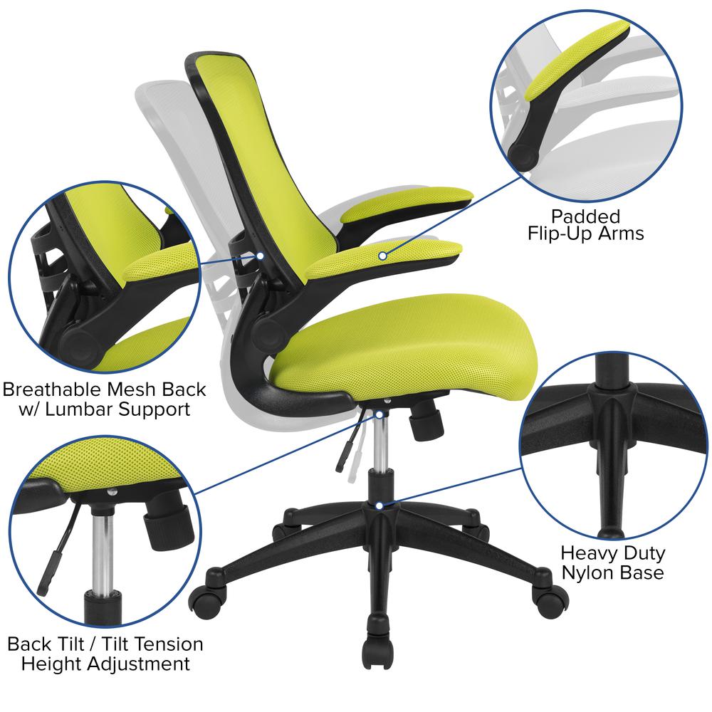 Mid-Back Green Mesh Swivel Ergonomic Task Office Chair With Flip-Up Arms By Flash Furniture | Office Chairs | Modishstore - 3
