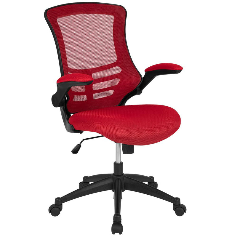 Mid-Back Red Mesh Swivel Ergonomic Task Office Chair With Flip-Up Arms By Flash Furniture | Office Chairs | Modishstore - 1
