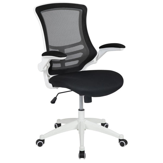 Mid-Back Black Mesh Swivel Ergonomic Task Office Chair With White Frame And Flip-Up Arms By Flash Furniture | Office Chairs | Modishstore - 1