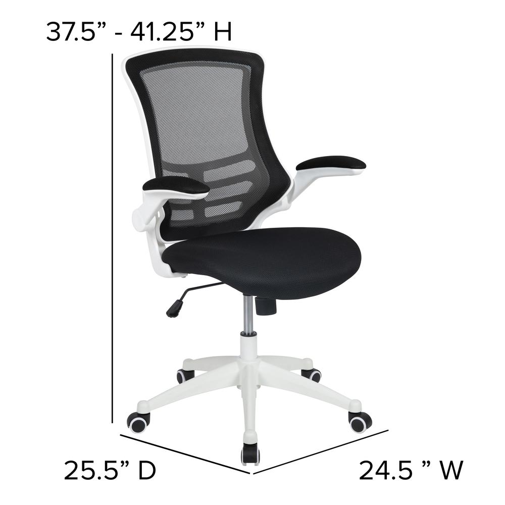 Mid-Back Black Mesh Swivel Ergonomic Task Office Chair With White Frame And Flip-Up Arms By Flash Furniture | Office Chairs | Modishstore - 4