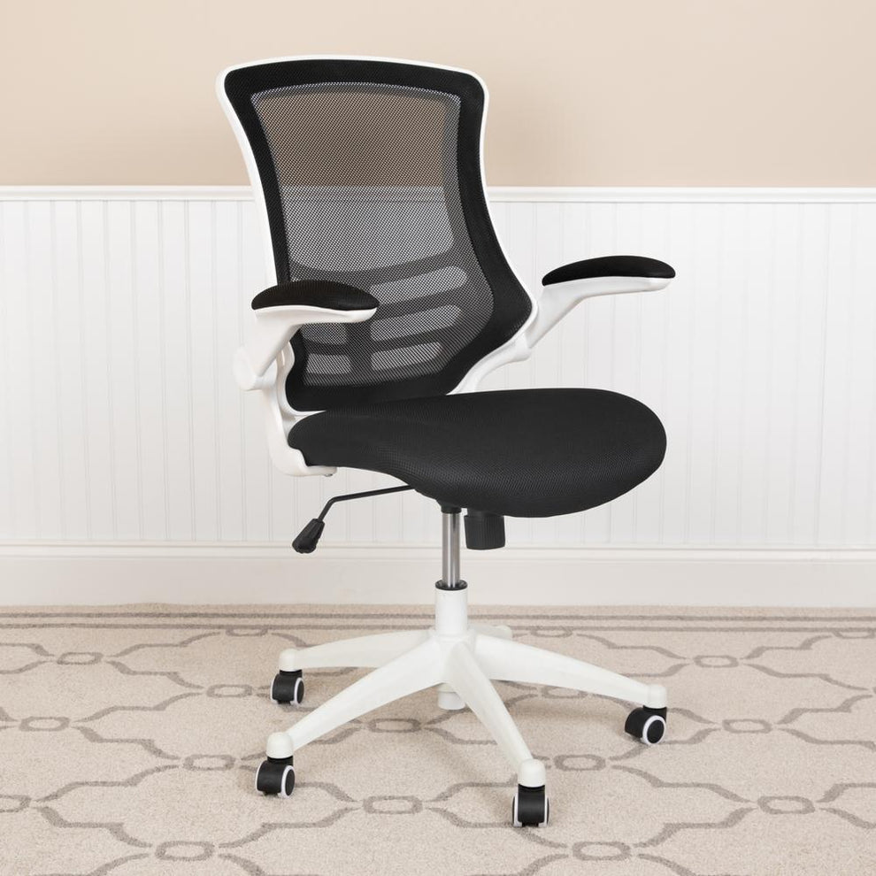 Mid-Back Black Mesh Swivel Ergonomic Task Office Chair With White Frame And Flip-Up Arms By Flash Furniture | Office Chairs | Modishstore - 2