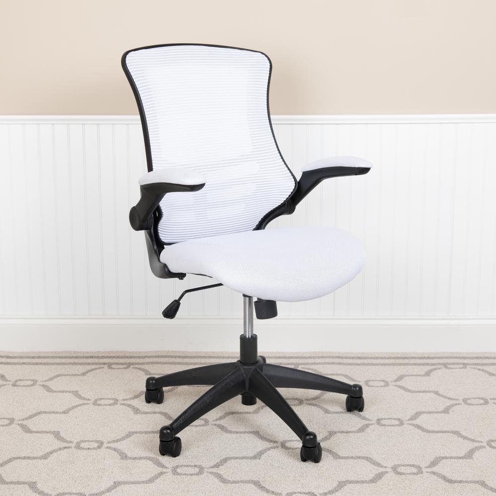 Mid-Back White Mesh Swivel Ergonomic Task Office Chair With Flip-Up Arms By Flash Furniture | Office Chairs | Modishstore - 2