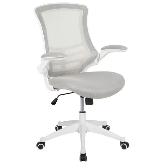 Mid-Back Light Gray Mesh Swivel Ergonomic Task Office Chair With White Frame And Flip-Up Arms By Flash Furniture | Office Chairs | Modishstore