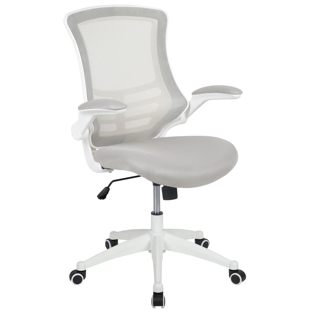 Mid-Back Light Gray Mesh Swivel Ergonomic Task Office Chair With White Frame And Flip-Up Arms By Flash Furniture | Office Chairs | Modishstore - 1