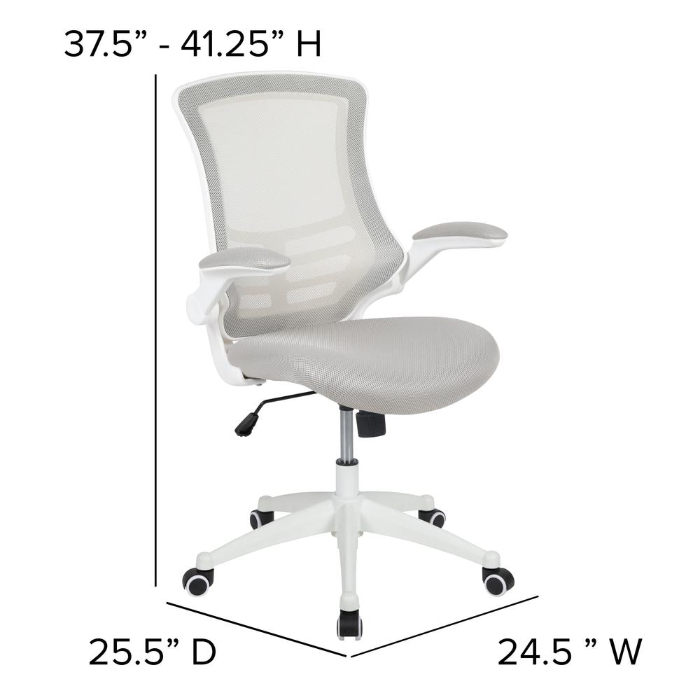 Mid-Back Light Gray Mesh Swivel Ergonomic Task Office Chair With White Frame And Flip-Up Arms By Flash Furniture | Office Chairs | Modishstore - 4