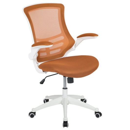 Mid-Back Tan Mesh Swivel Ergonomic Task Office Chair With White Frame And Flip-Up Arms By Flash Furniture | Office Chairs | Modishstore
