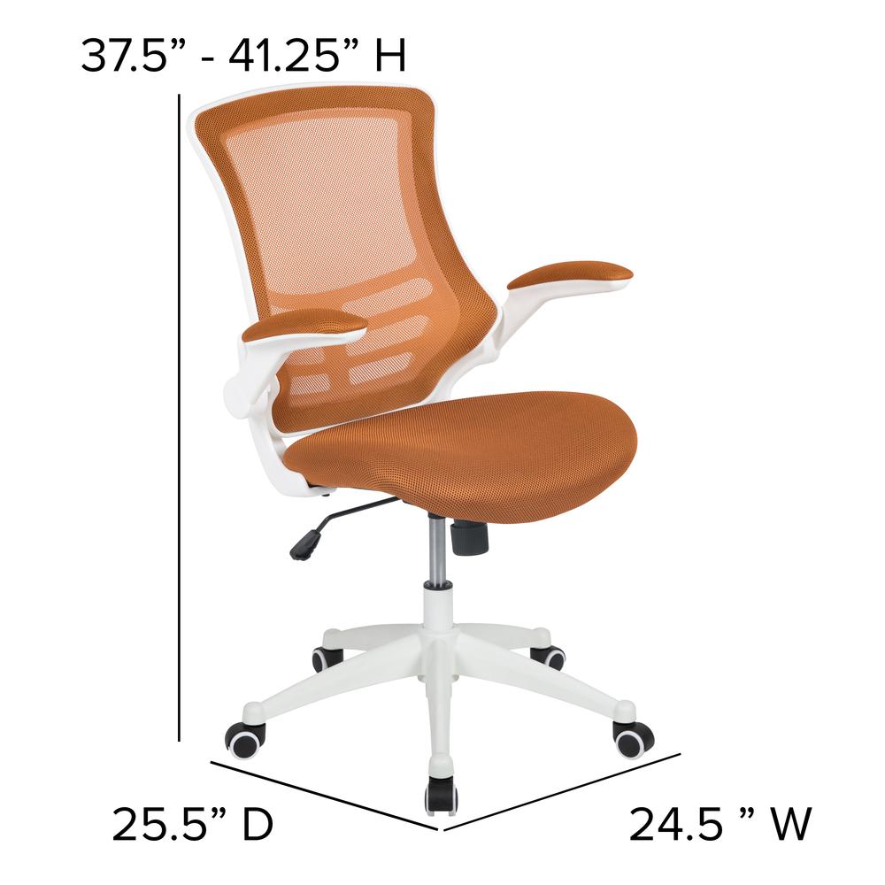 Mid-Back Tan Mesh Swivel Ergonomic Task Office Chair With White Frame And Flip-Up Arms By Flash Furniture | Office Chairs | Modishstore - 4