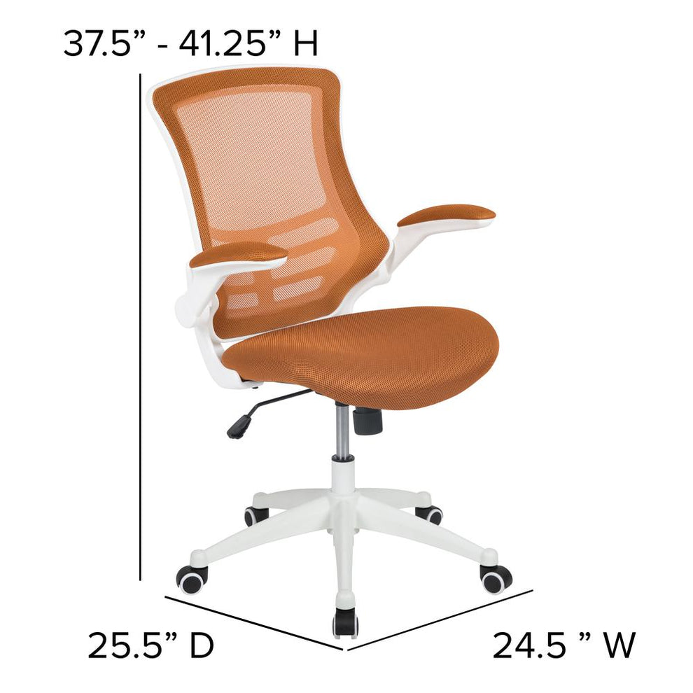 Mid-Back Tan Mesh Swivel Ergonomic Task Office Chair With White Frame And Flip-Up Arms By Flash Furniture | Office Chairs | Modishstore - 4
