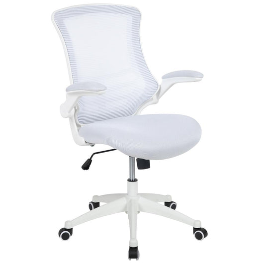 Mid-Back White Mesh Swivel Ergonomic Task Office Chair With White Frame And Flip-Up Arms By Flash Furniture | Office Chairs | Modishstore - 1