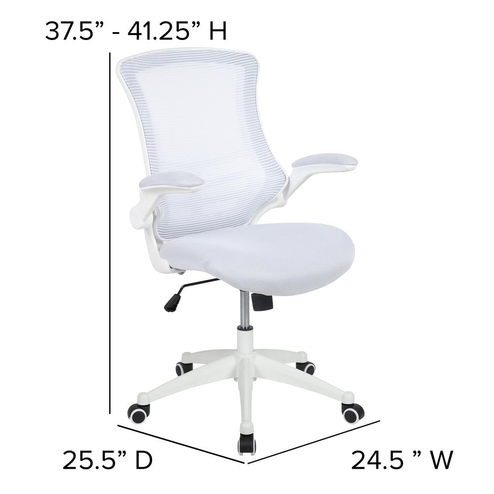 Mid-Back White Mesh Swivel Ergonomic Task Office Chair With White Frame And Flip-Up Arms By Flash Furniture | Office Chairs | Modishstore - 4