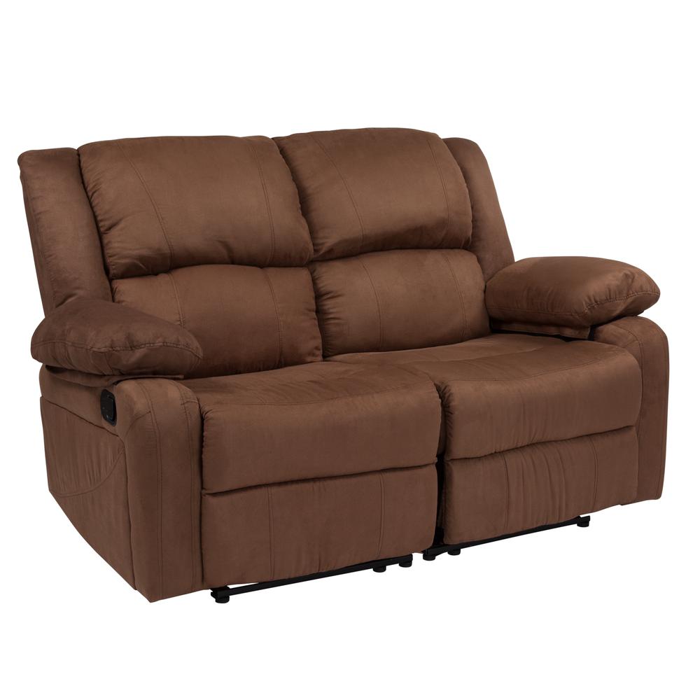 Harmony Series Chocolate Brown Microfiber Loveseat With Two Built-In Recliners By Flash Furniture | Loveseats | Modishstore - 1