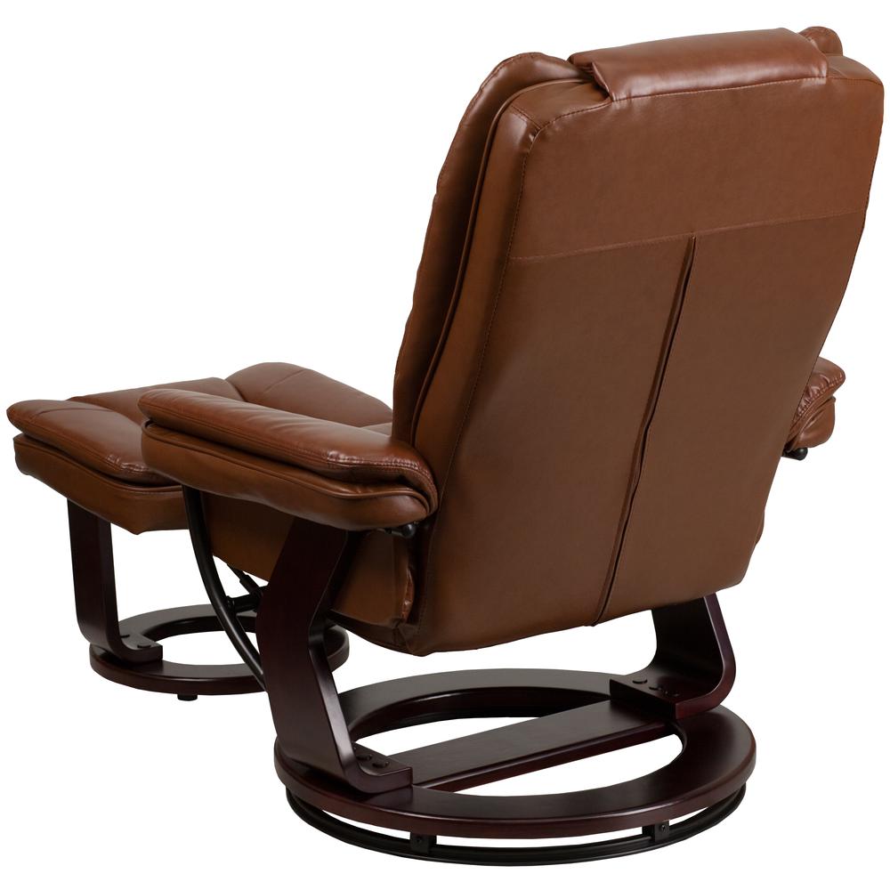 Contemporary Multi-Position Recliner With Horizontal Stitching And Ottoman With Swivel Mahogany Wood Base In Brown Vintage Leather By Flash Furniture | Recliners | Modishstore - 3