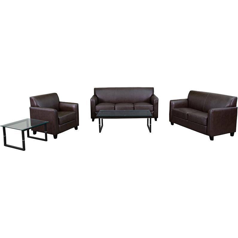 Hercules Diplomat Series Reception Set In Brown Leathersoft By Flash Furniture | Sofa Set | Modishstore - 2