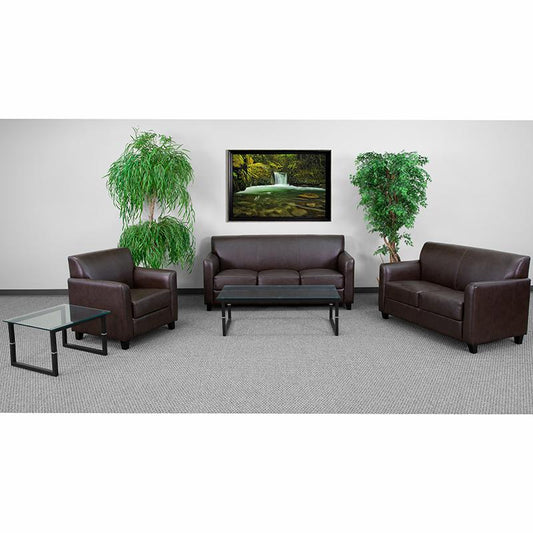 Hercules Diplomat Series Reception Set In Brown Leathersoft By Flash Furniture | Sofas | Modishstore