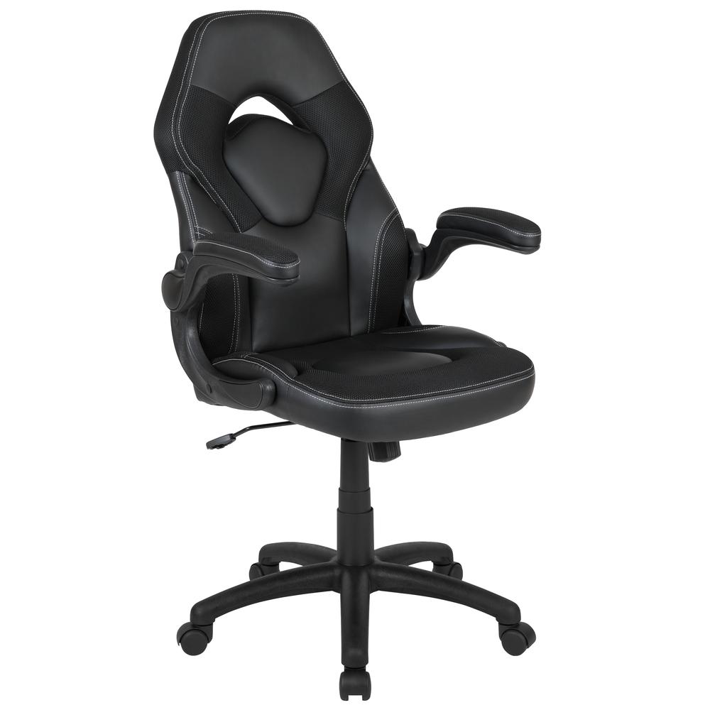 X10 Gaming Chair Racing Office Ergonomic Computer Pc Adjustable Swivel Chair With Flip-Up Arms, Black Leathersoft By Flash Furniture | Office Chairs | Modishstore - 1