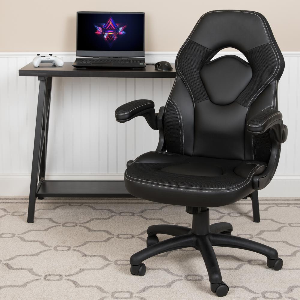 X10 Gaming Chair Racing Office Ergonomic Computer Pc Adjustable Swivel Chair With Flip-Up Arms, Black Leathersoft By Flash Furniture | Office Chairs | Modishstore - 2