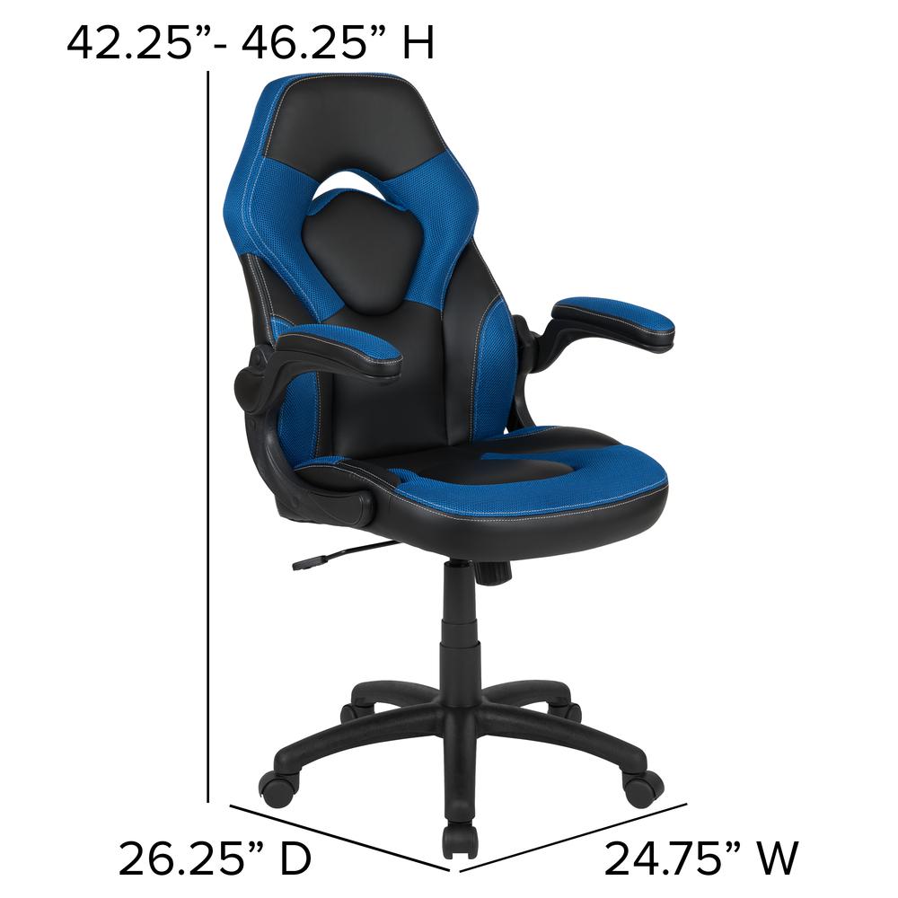X10 Gaming Chair Racing Office Ergonomic Computer Pc Adjustable Swivel Chair With Flip-Up Arms, Blue/Black Leathersoft By Flash Furniture | Office Chairs | Modishstore - 4