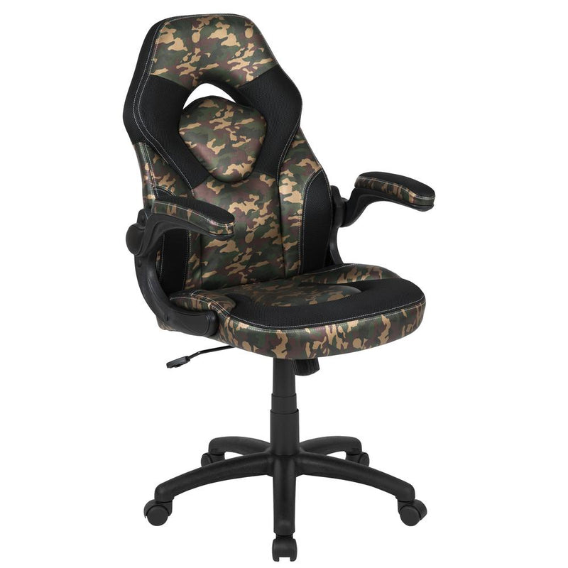 X10 Gaming Chair Racing Office Ergonomic Computer Pc Adjustable Swivel Chair With Flip-Up Arms, Camouflage/Black Leathersoft By Flash Furniture | Office Chairs | Modishstore - 1