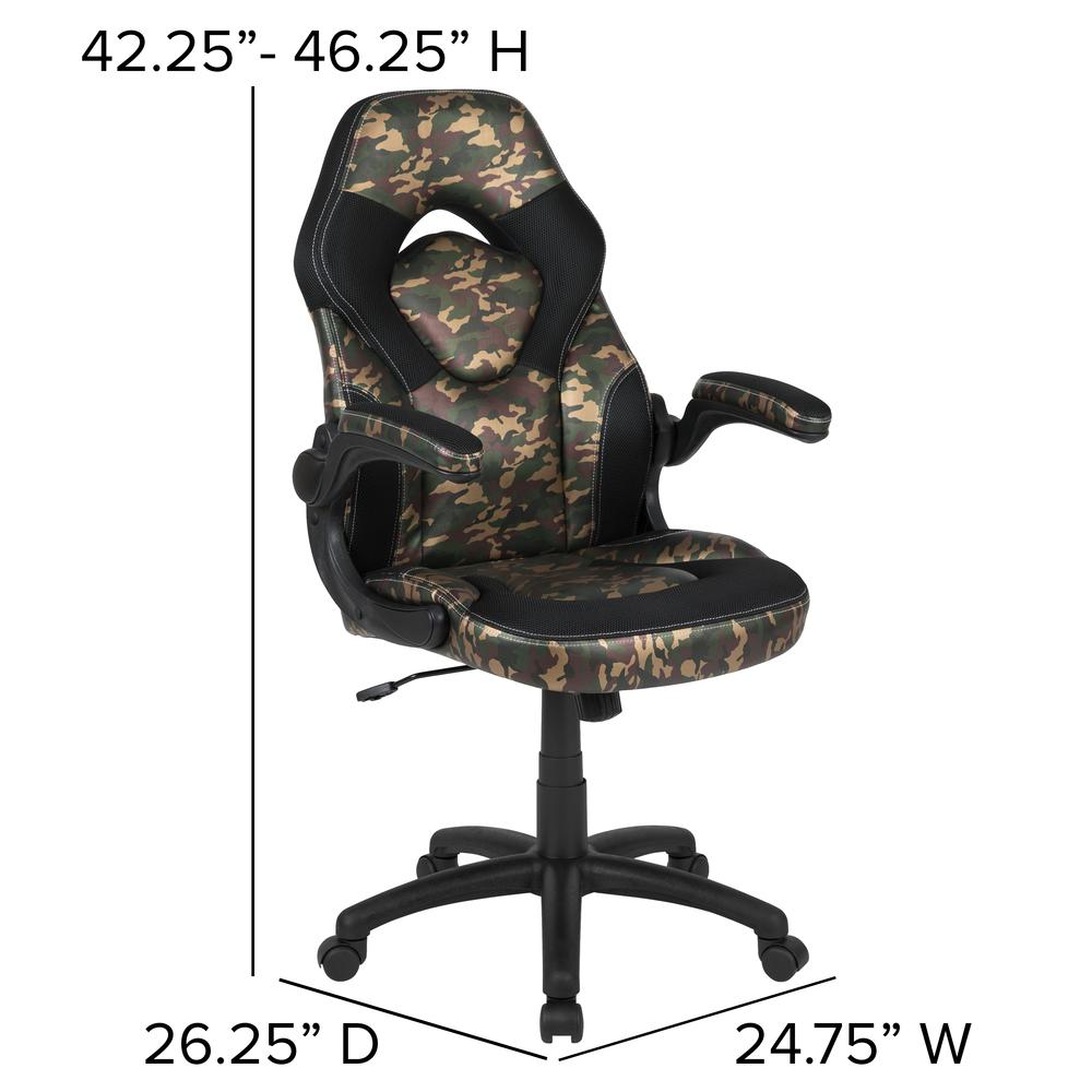 X10 Gaming Chair Racing Office Ergonomic Computer Pc Adjustable Swivel Chair With Flip-Up Arms, Camouflage/Black Leathersoft By Flash Furniture | Office Chairs | Modishstore - 4