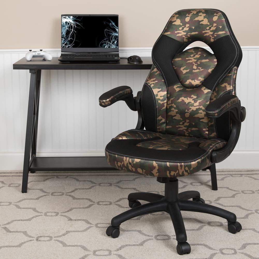 X10 Gaming Chair Racing Office Ergonomic Computer Pc Adjustable Swivel Chair With Flip-Up Arms, Camouflage/Black Leathersoft By Flash Furniture | Office Chairs | Modishstore - 2