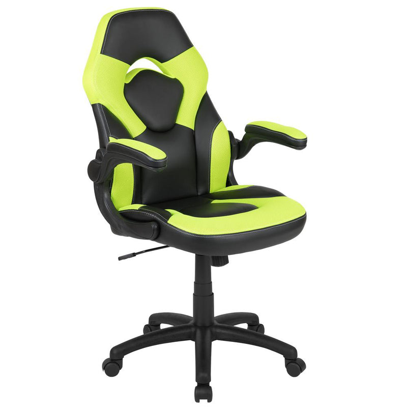 X10 Gaming Chair Racing Office Ergonomic Computer Pc Adjustable Swivel Chair With Flip-Up Arms, Neon Green/Black Leathersoft By Flash Furniture | Office Chairs | Modishstore