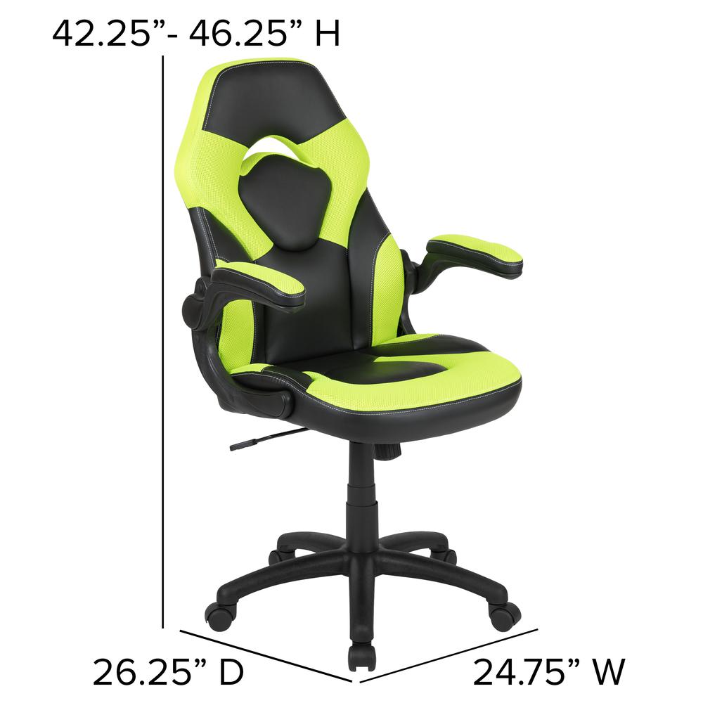 X10 Gaming Chair Racing Office Ergonomic Computer Pc Adjustable Swivel Chair With Flip-Up Arms, Neon Green/Black Leathersoft By Flash Furniture | Office Chairs | Modishstore - 4