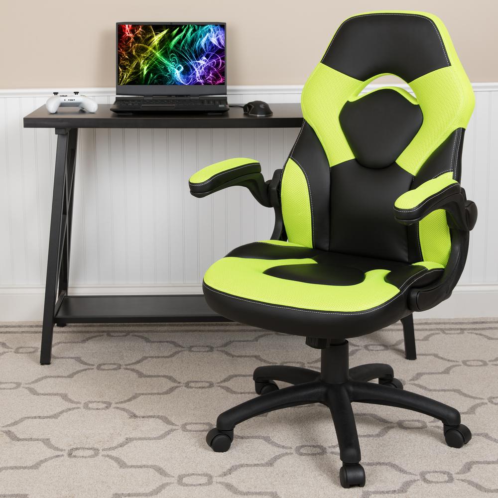 X10 Gaming Chair Racing Office Ergonomic Computer Pc Adjustable Swivel Chair With Flip-Up Arms, Neon Green/Black Leathersoft By Flash Furniture | Office Chairs | Modishstore - 2