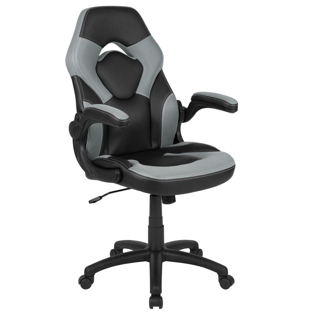 X10 Gaming Chair Racing Office Ergonomic Computer Pc Adjustable Swivel Chair With Flip-Up Arms, Gray/Black Leathersoft By Flash Furniture | Office Chairs | Modishstore - 1