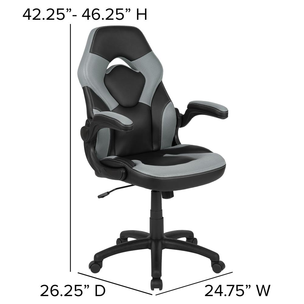 X10 Gaming Chair Racing Office Ergonomic Computer Pc Adjustable Swivel Chair With Flip-Up Arms, Gray/Black Leathersoft By Flash Furniture | Office Chairs | Modishstore - 4