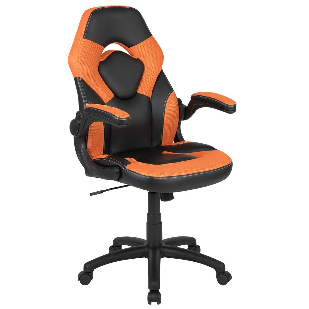 X10 Gaming Chair Racing Office Ergonomic Computer Pc Adjustable Swivel Chair With Flip-Up Arms, Orange/Black Leathersoft By Flash Furniture | Office Chairs | Modishstore