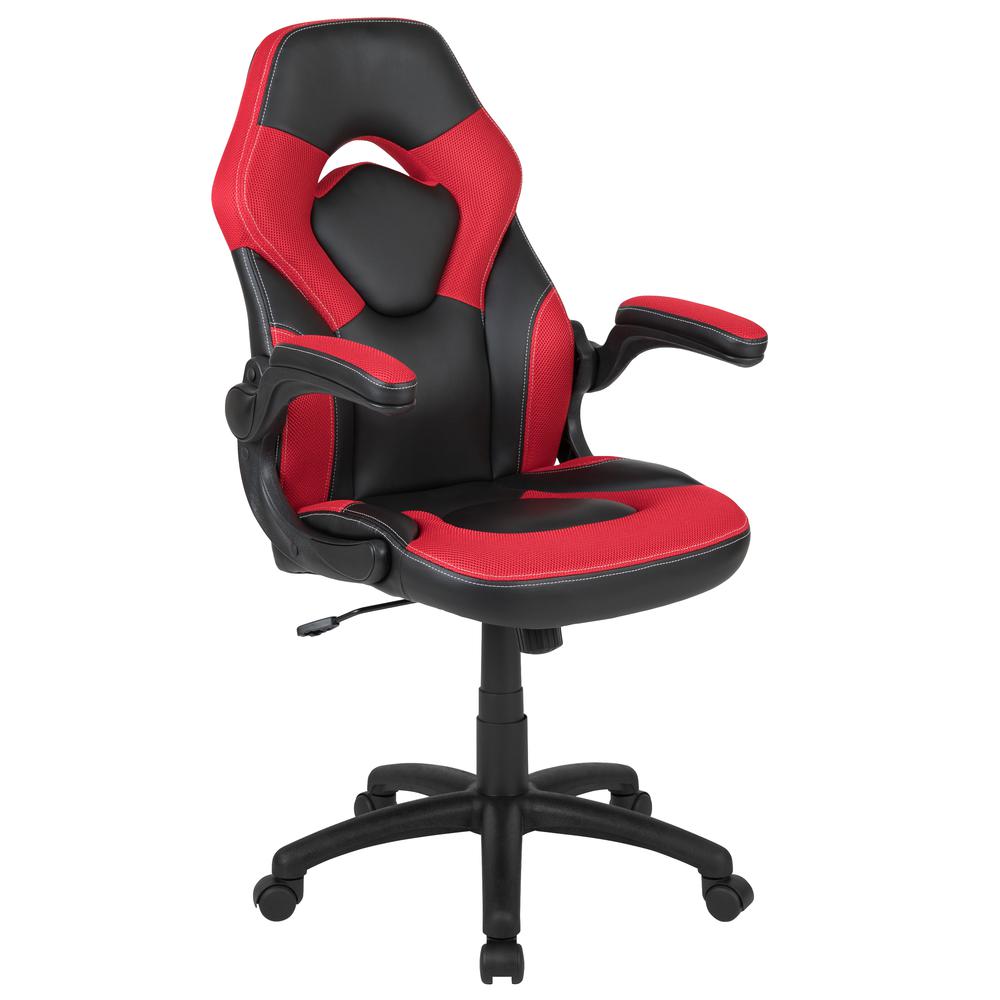 X10 Gaming Chair Racing Office Ergonomic Computer Pc Adjustable Swivel Chair With Flip-Up Arms, Red/Black Leathersoft By Flash Furniture | Office Chairs | Modishstore - 1