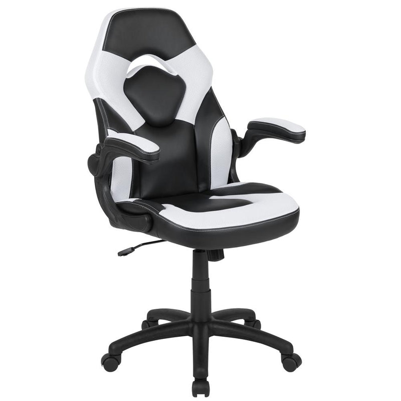 X10 Gaming Chair Racing Office Ergonomic Computer Pc Adjustable Swivel Chair With Flip-Up Arms, White/Black Leathersoft By Flash Furniture | Office Chairs | Modishstore - 1