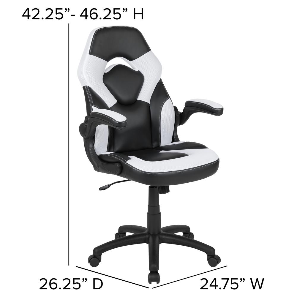X10 Gaming Chair Racing Office Ergonomic Computer Pc Adjustable Swivel Chair With Flip-Up Arms, White/Black Leathersoft By Flash Furniture | Office Chairs | Modishstore - 4