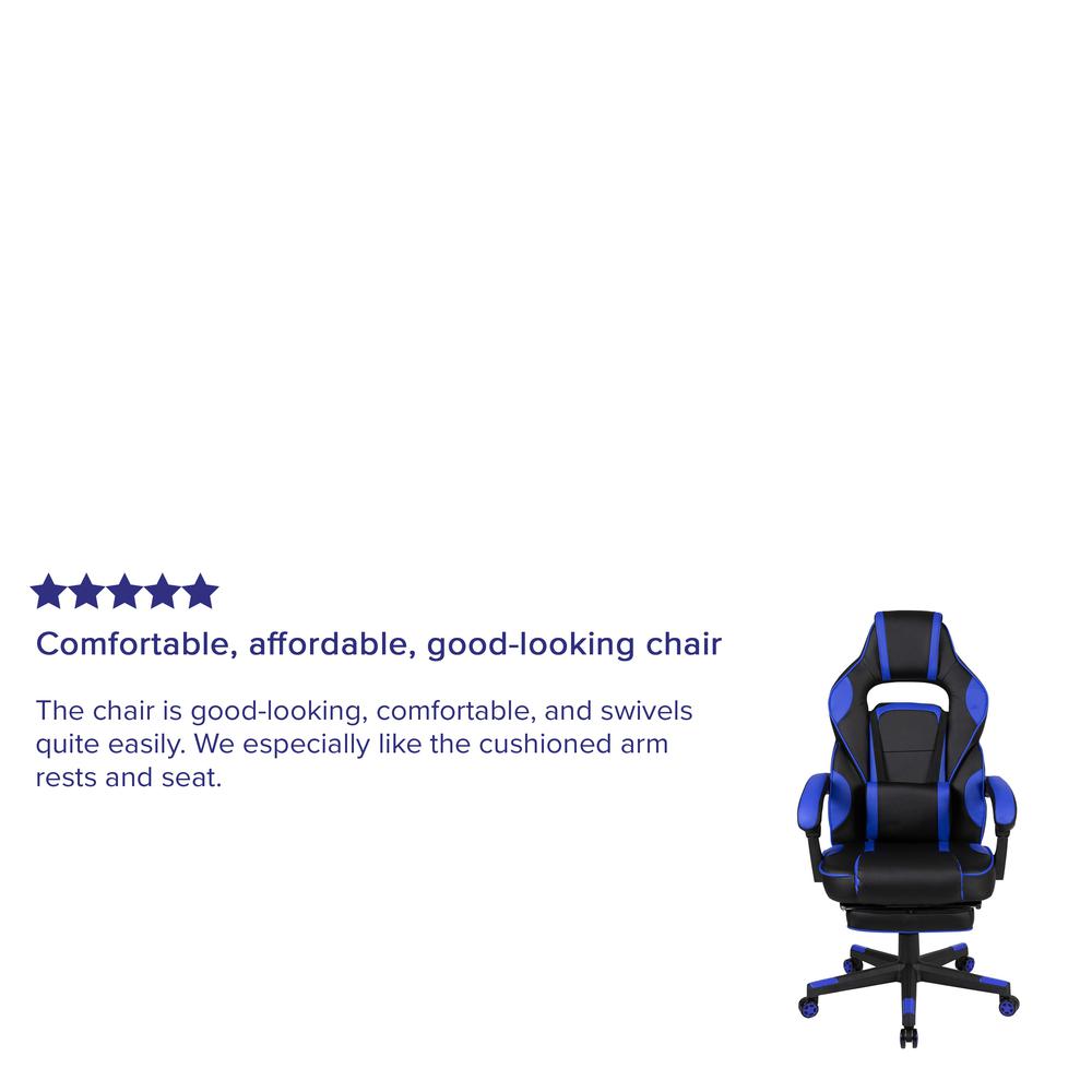 X40 Gaming Chair Racing Ergonomic Computer Chair With Fully Reclining Back/Arms, Slide-Out Footrest, Massaging Lumbar - Black/Blue By Flash Furniture | Office Chairs | Modishstore - 3