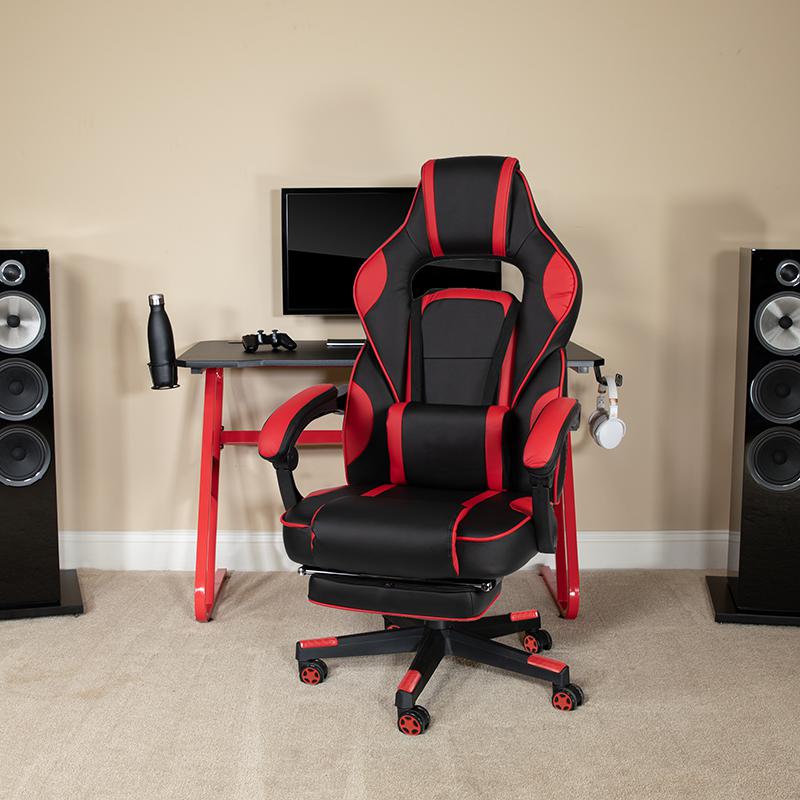 X40 Gaming Chair Racing Ergonomic Computer Chair With Fully Reclining Back/Arms, Slide-Out Footrest, Massaging Lumbar - Red By Flash Furniture | Office Chairs | Modishstore - 1