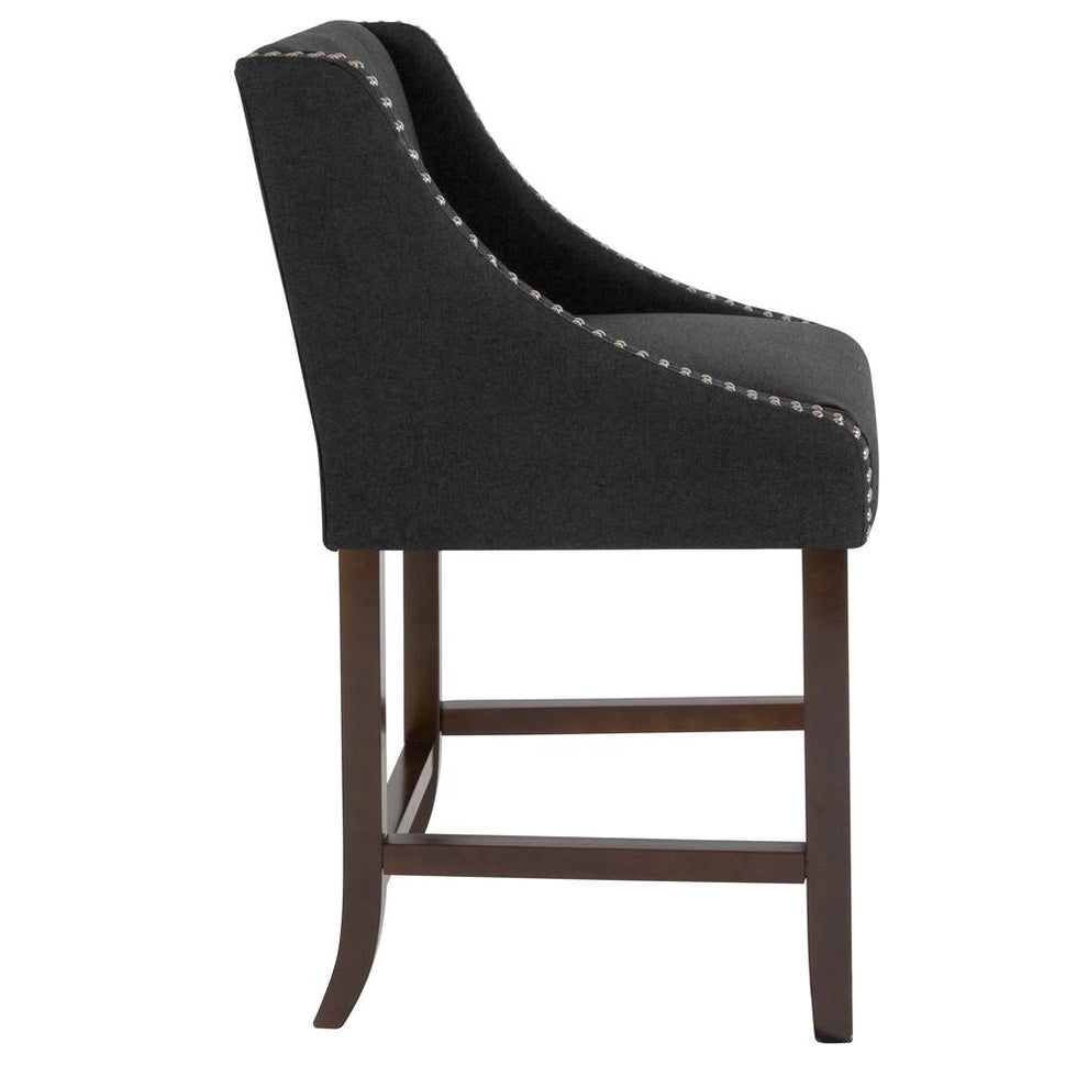 Carmel Series 24" High Transitional Walnut Counter Height Stool With Accent Nail Trim In Charcoal Fabric By Flash Furniture | Bar Stools | Modishstore - 2