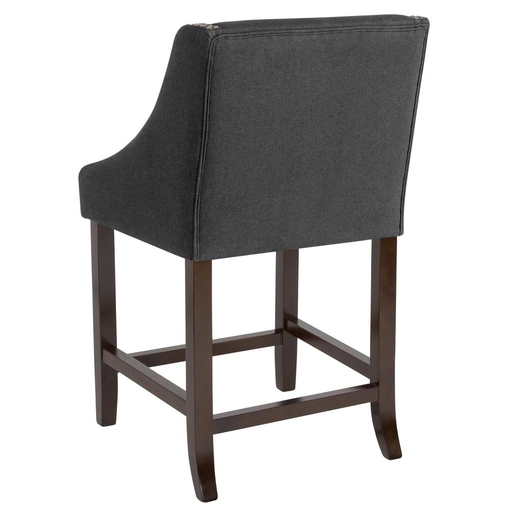 Carmel Series 24" High Transitional Walnut Counter Height Stool With Accent Nail Trim In Charcoal Fabric By Flash Furniture | Bar Stools | Modishstore - 3