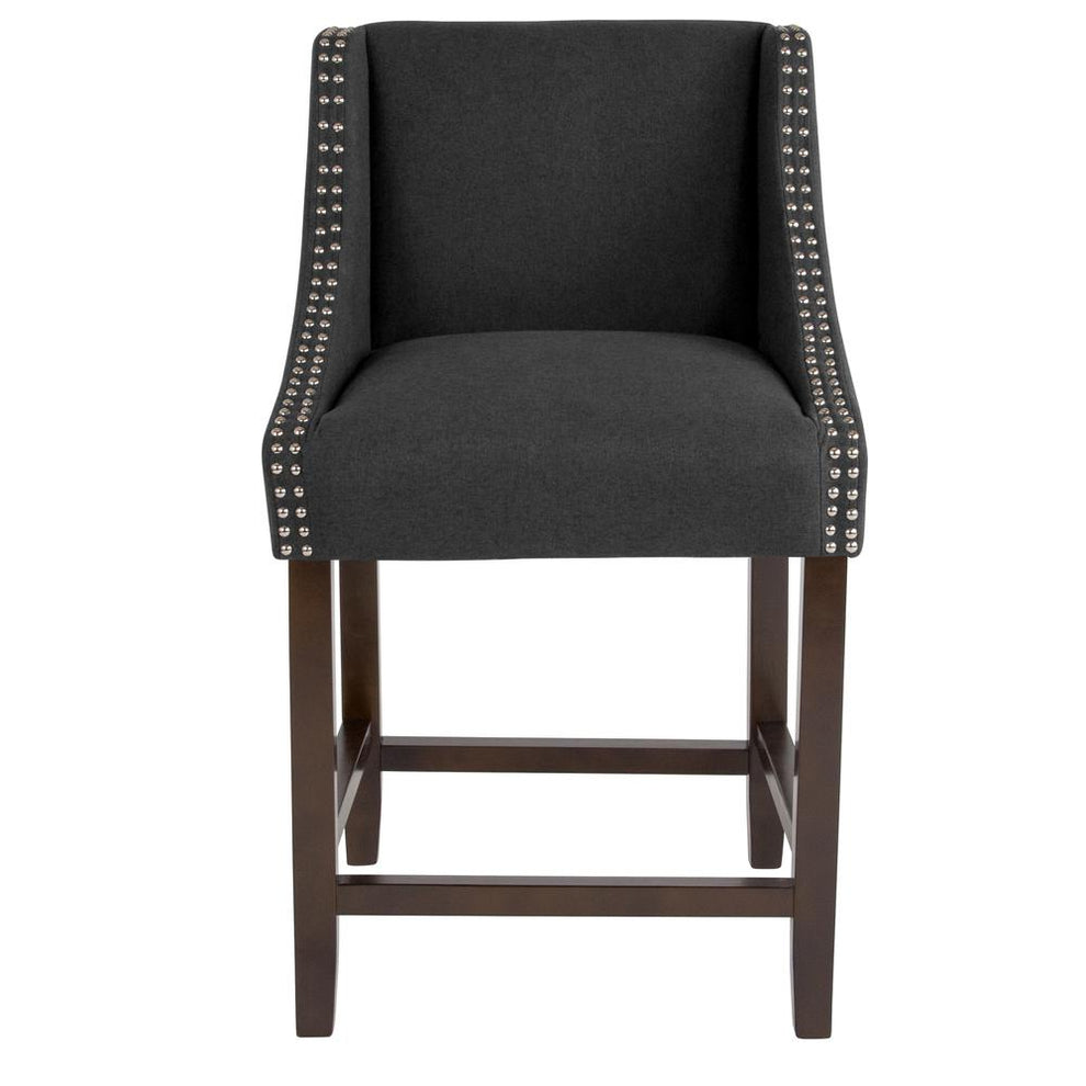 Carmel Series 24" High Transitional Walnut Counter Height Stool With Accent Nail Trim In Charcoal Fabric By Flash Furniture | Bar Stools | Modishstore - 4