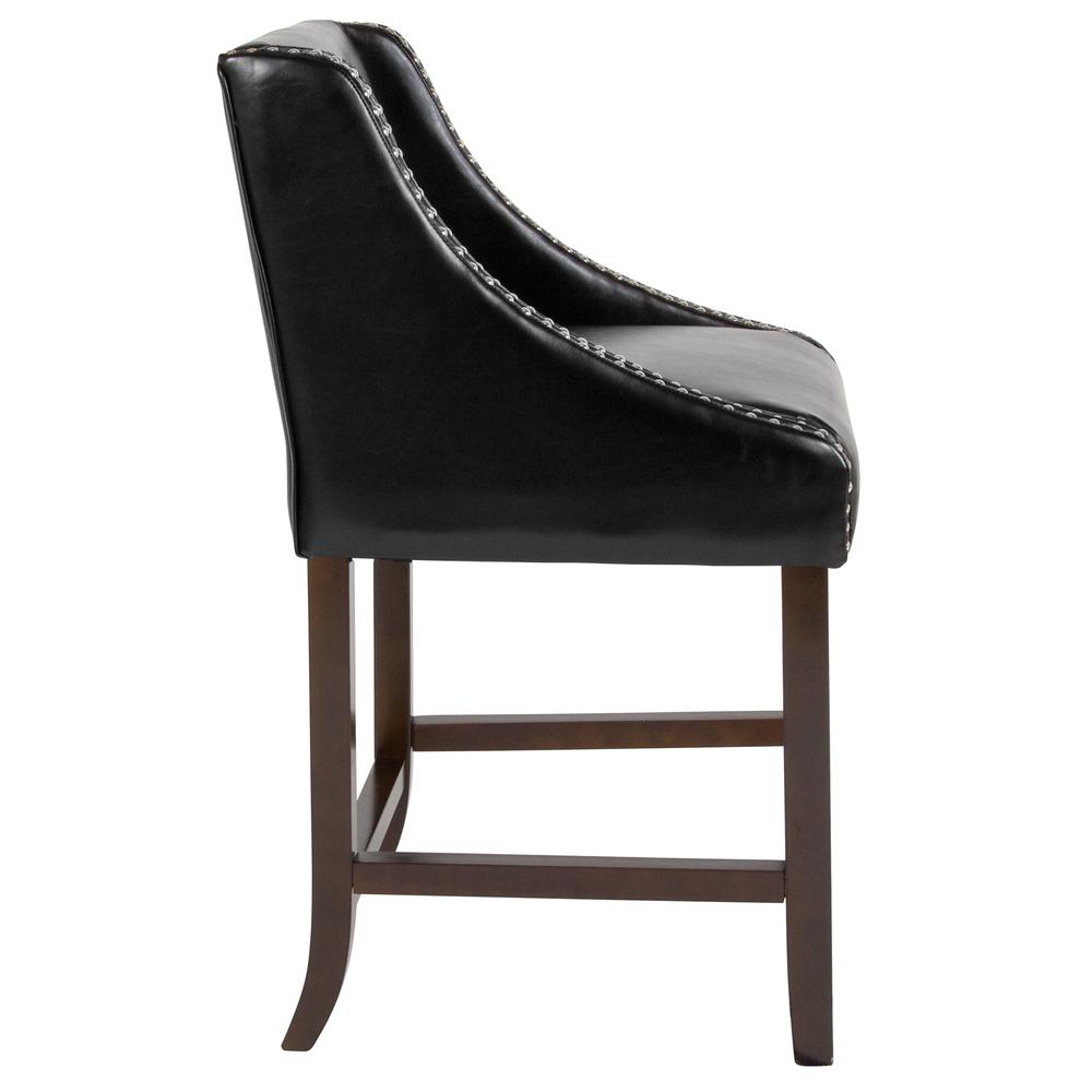 Carmel Series 24" High Transitional Walnut Counter Height Stool With Nail Trim In Black Leathersoft By Flash Furniture | Bar Stools | Modishstore - 2