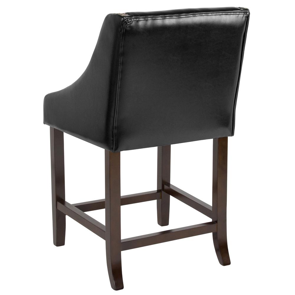 Carmel Series 24" High Transitional Walnut Counter Height Stool With Nail Trim In Black Leathersoft By Flash Furniture | Bar Stools | Modishstore - 3