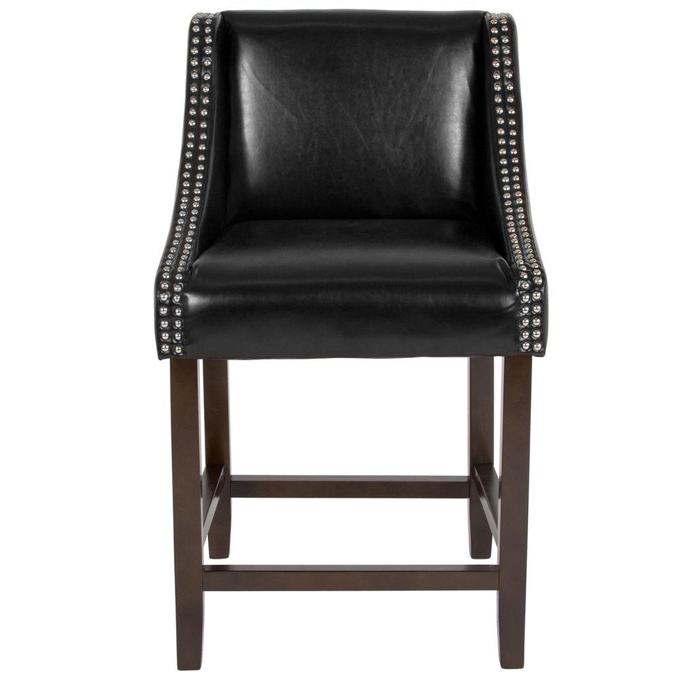 Carmel Series 24" High Transitional Walnut Counter Height Stool With Nail Trim In Black Leathersoft By Flash Furniture | Bar Stools | Modishstore - 4