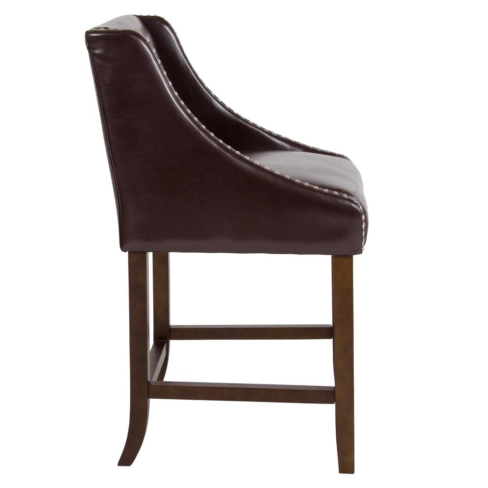 Carmel Series 24" High Transitional Walnut Counter Height Stool With Nail Trim In Brown Leathersoft By Flash Furniture | Bar Stools | Modishstore - 2