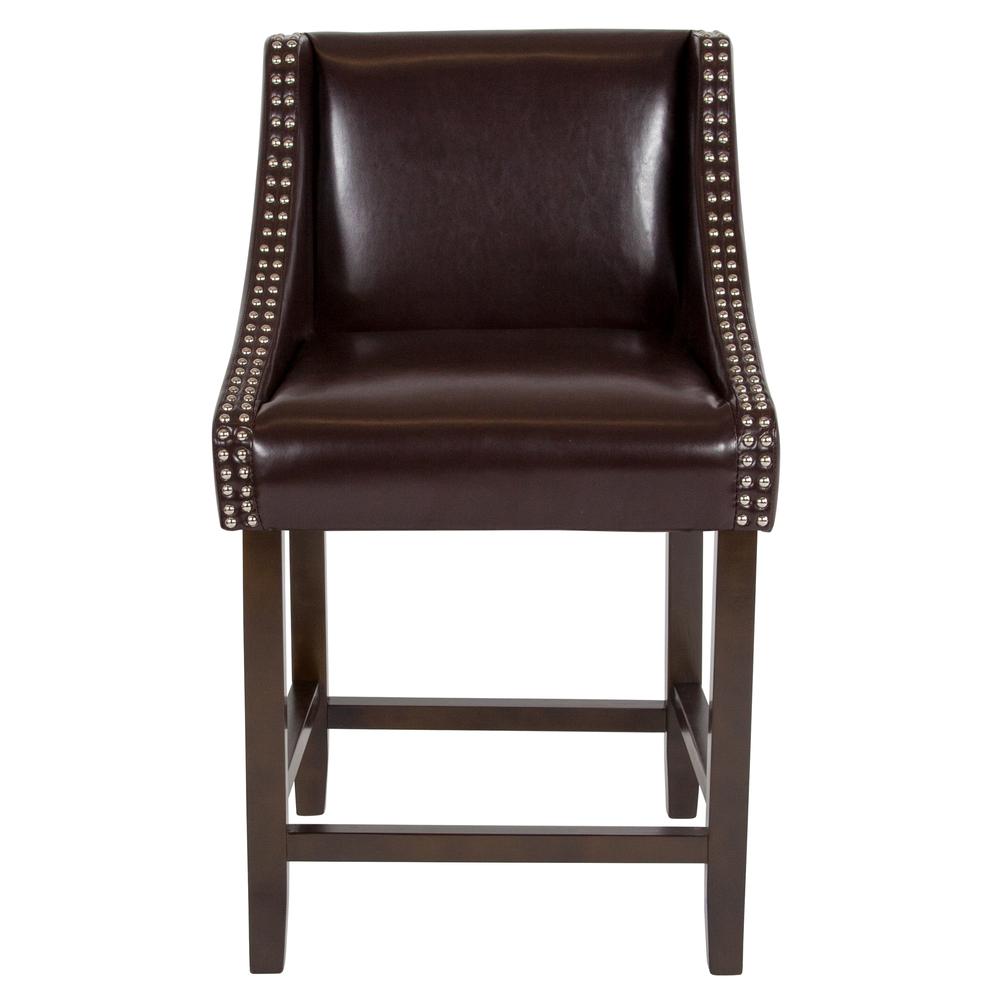 Carmel Series 24" High Transitional Walnut Counter Height Stool With Nail Trim In Brown Leathersoft By Flash Furniture | Bar Stools | Modishstore - 4