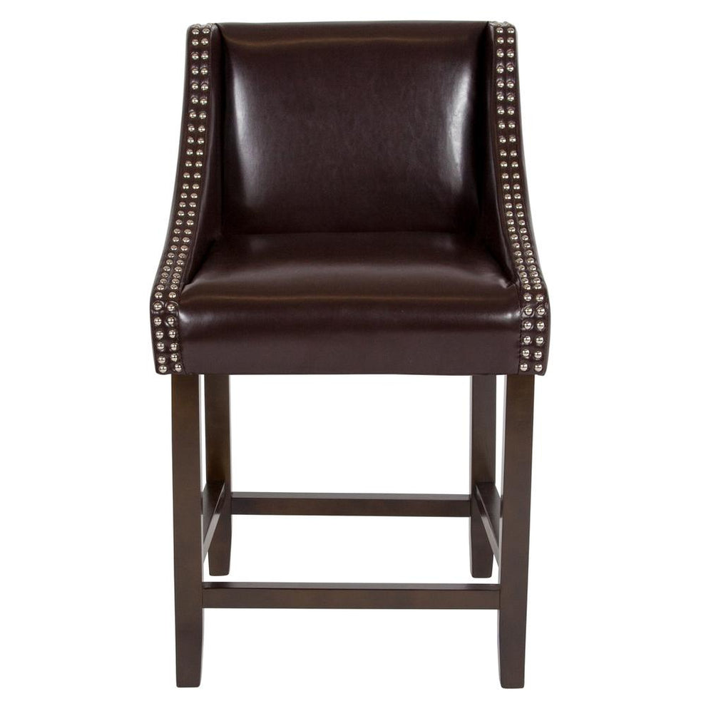 Carmel Series 24" High Transitional Walnut Counter Height Stool With Nail Trim In Brown Leathersoft By Flash Furniture | Bar Stools | Modishstore - 4