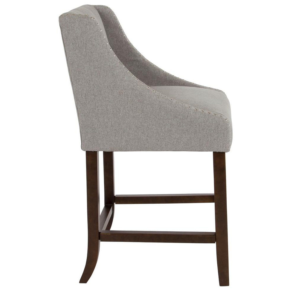 Carmel Series 24" High Transitional Walnut Counter Height Stool With Accent Nail Trim In Light Gray Fabric By Flash Furniture | Bar Stools | Modishstore - 2