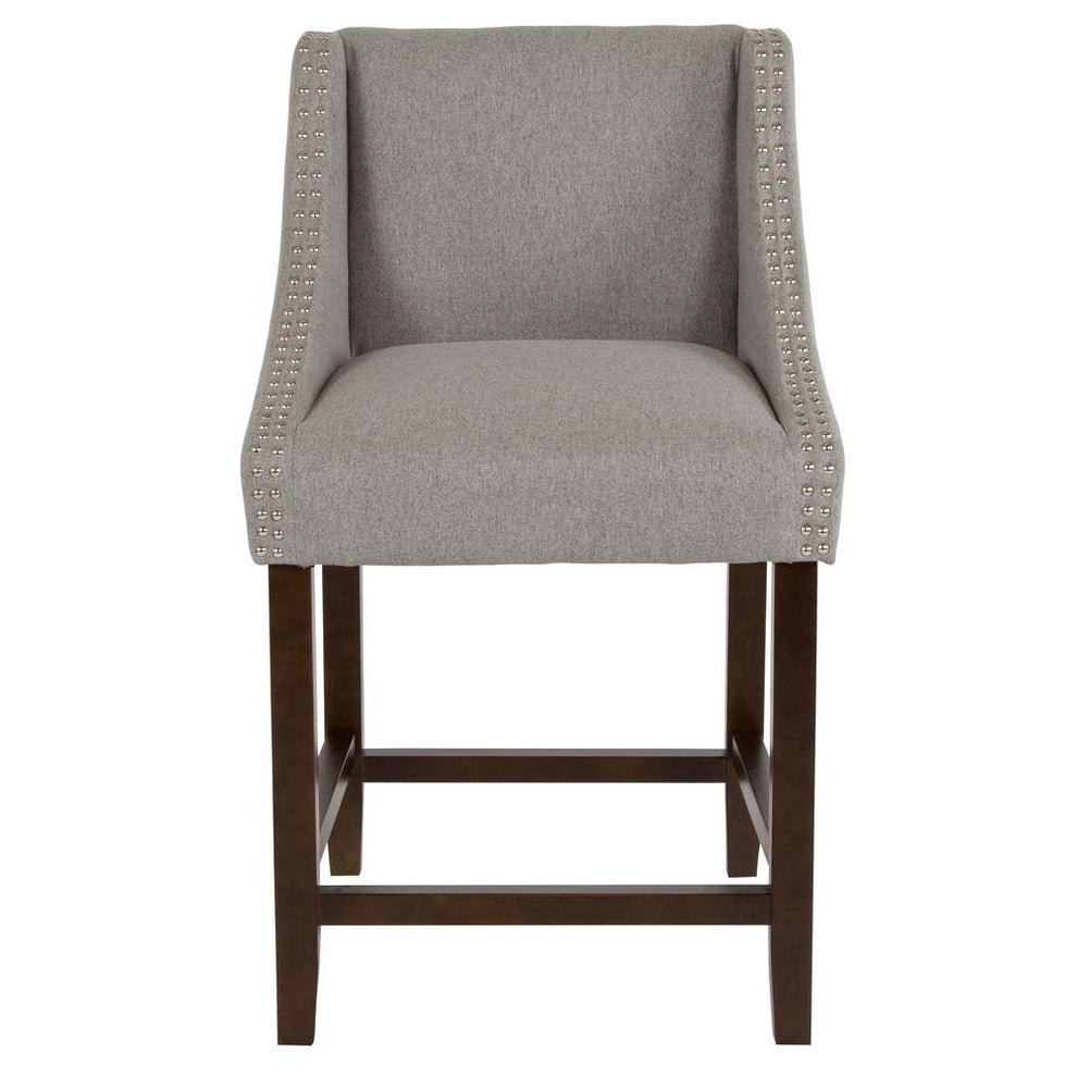 Carmel Series 24" High Transitional Walnut Counter Height Stool With Accent Nail Trim In Light Gray Fabric By Flash Furniture | Bar Stools | Modishstore - 4