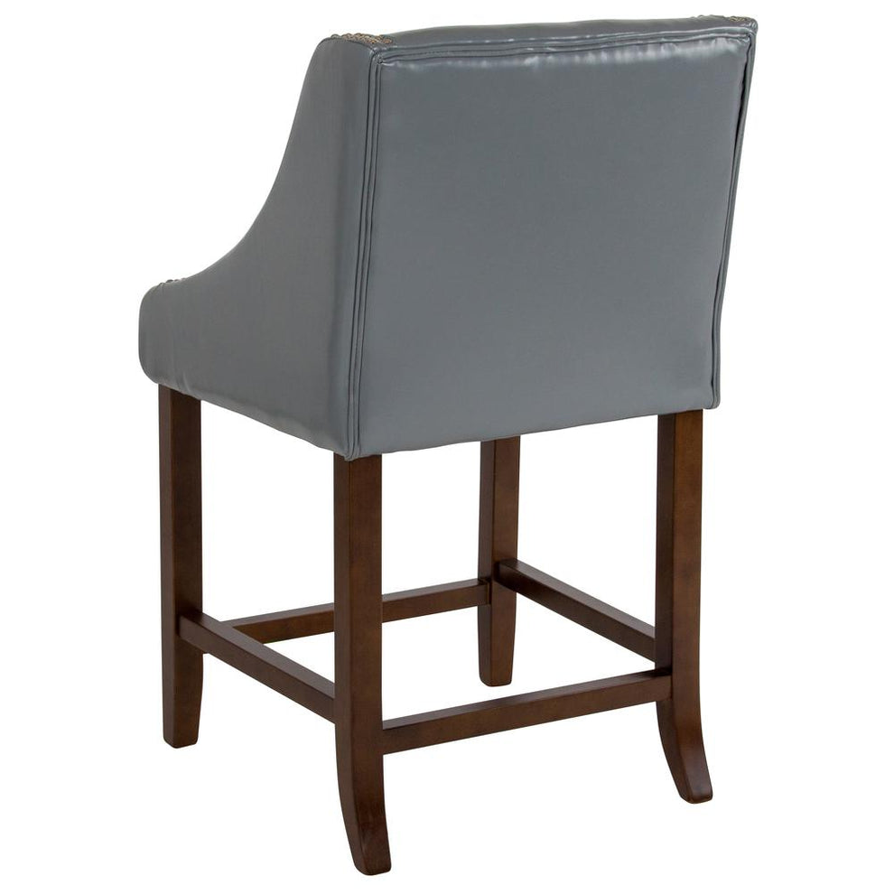 Carmel Series 24" High Transitional Walnut Counter Height Stool With Nail Trim In Light Gray Leathersoft By Flash Furniture | Bar Stools | Modishstore - 3