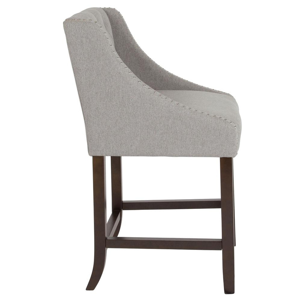 Carmel Series 24" High Transitional Tufted Walnut Counter Height Stool With Accent Nail Trim In Light Gray Fabric By Flash Furniture | Bar Stools | Modishstore - 2
